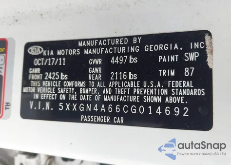 2012 Kia Optima Ex Turbo из США, поврежденный, VIN 5XXGN4A66CG014692